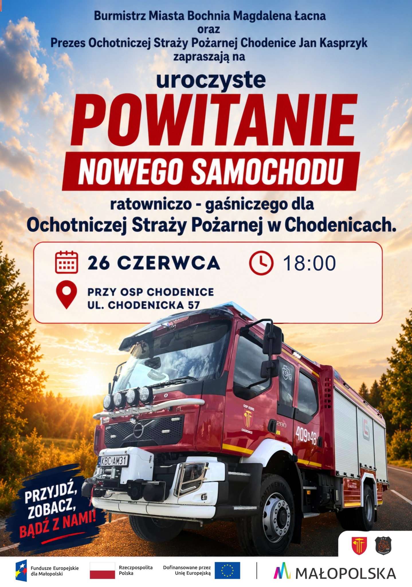 Nowy samochód ratowniczo-gaśniczy dla OSP Chodenice. Piątkowe powitanie