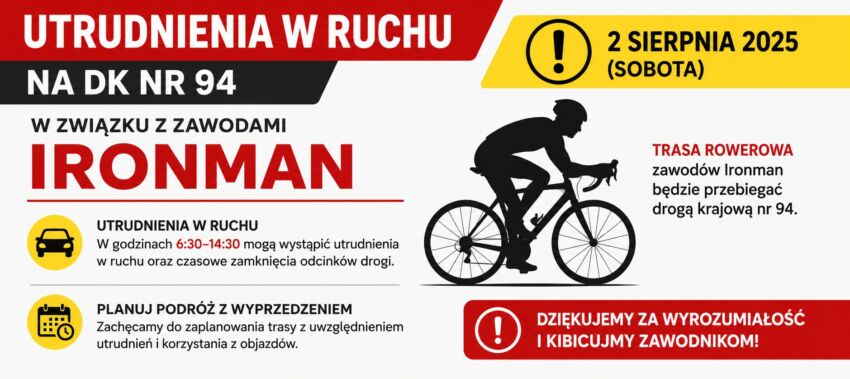 DK94 przez Brzezie będzie zamknięta. Powodem IRONMAN 70.3 Kraków