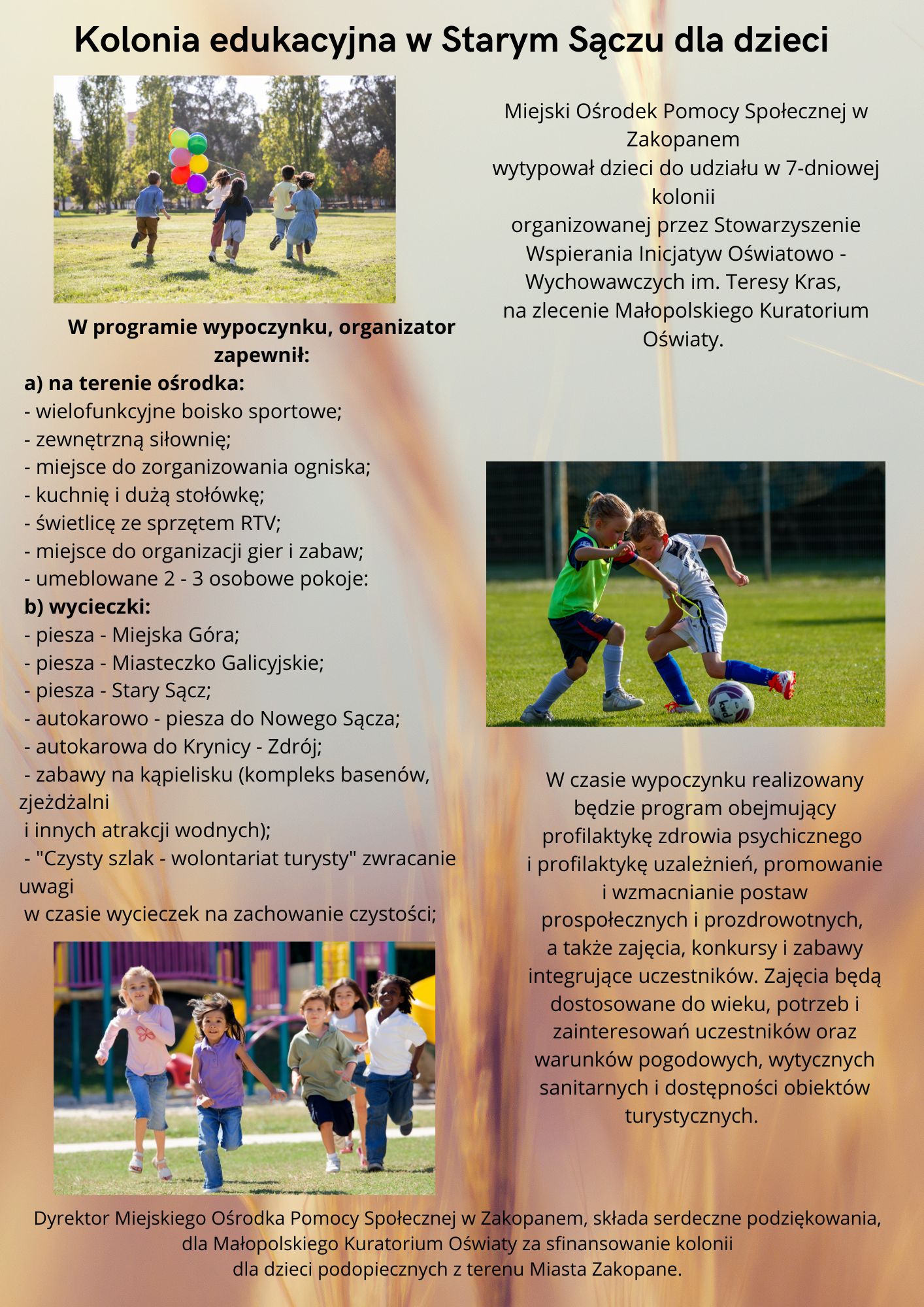 Kolonia edukacyjna dla dzieci z Zakopanego. Siedem dni w Starym Sączu