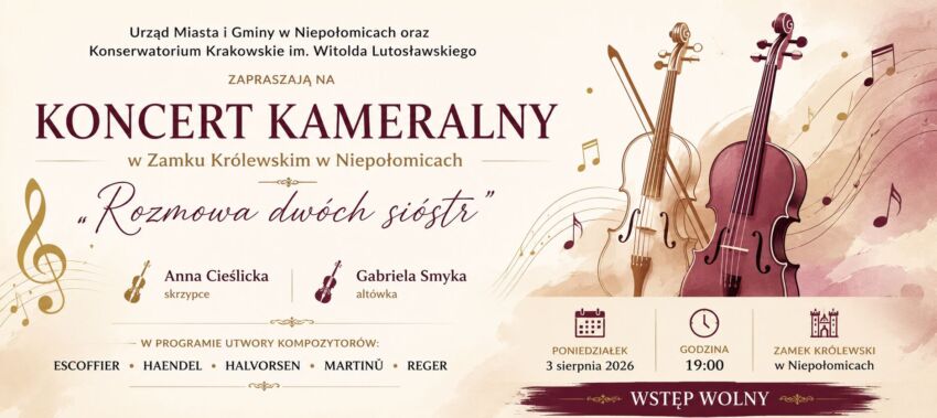 Koncert kameralny w Zamku Niepołomickim. Wystąpią muzycy z Konserwatorium