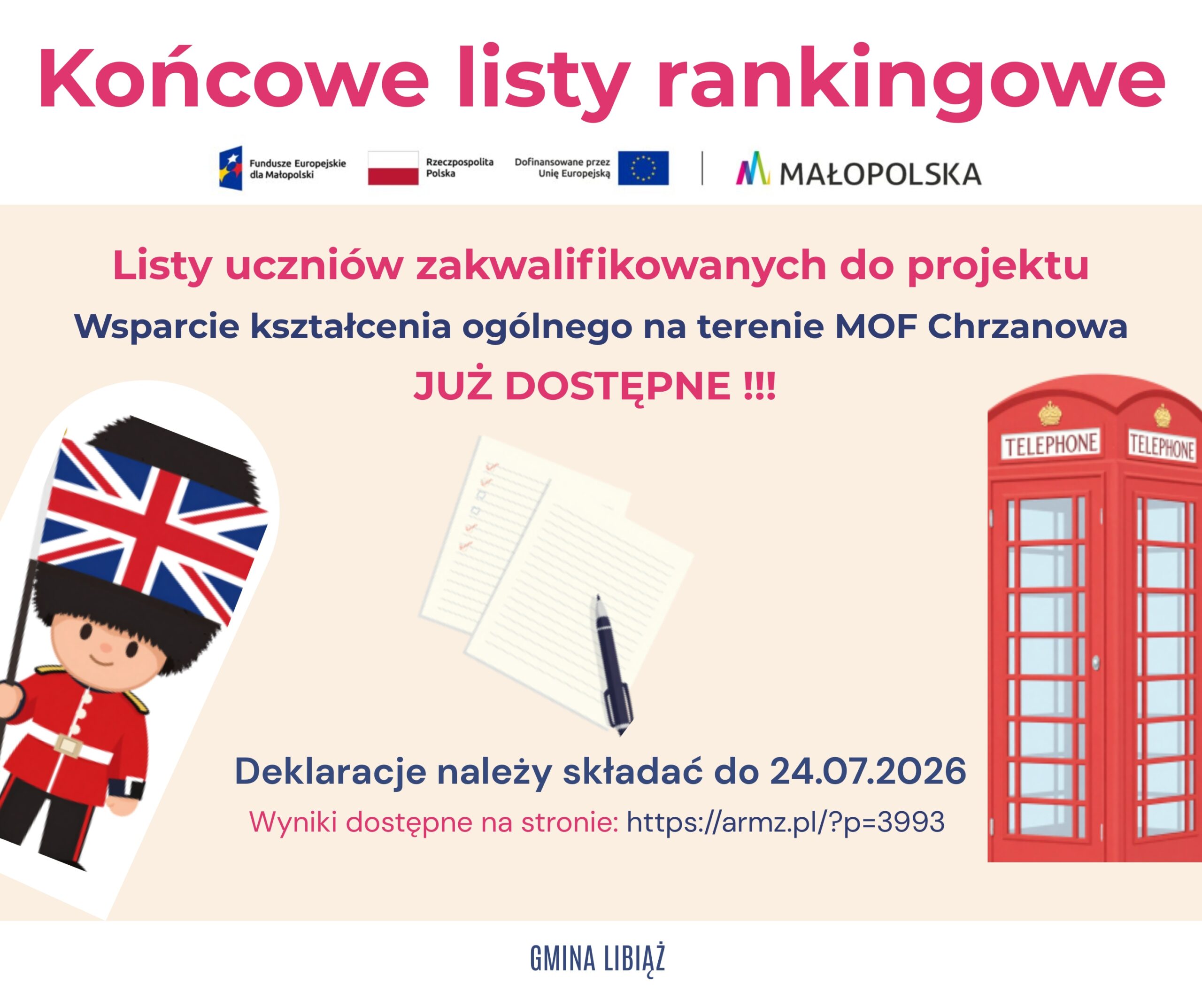 Listy rankingowe do projektu edukacyjnego w Chrzanowie. Rodzice mają czas do 24 lipca