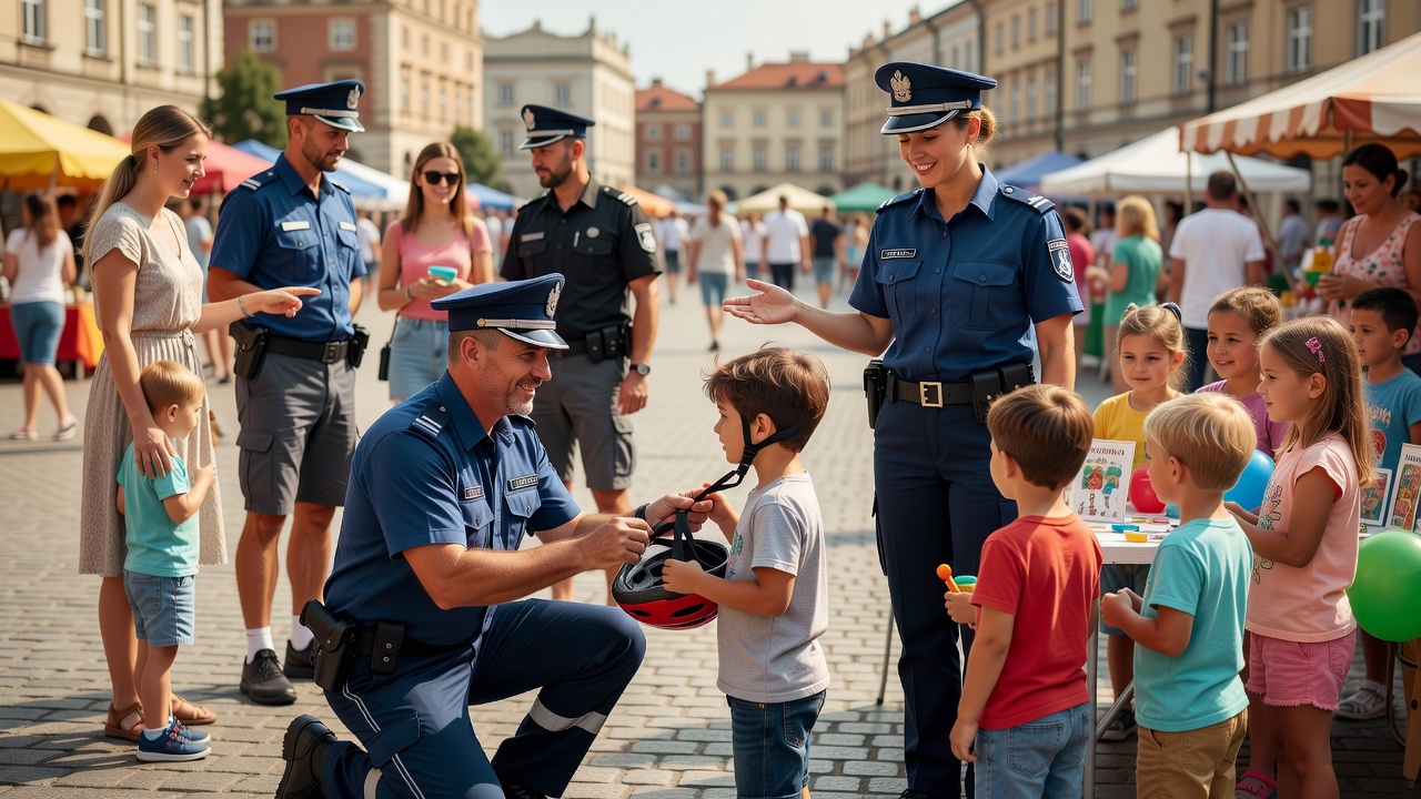 Policjanci edukują dzieci i rodziców o bezpieczeństwie letnim na festynach w Krakowie