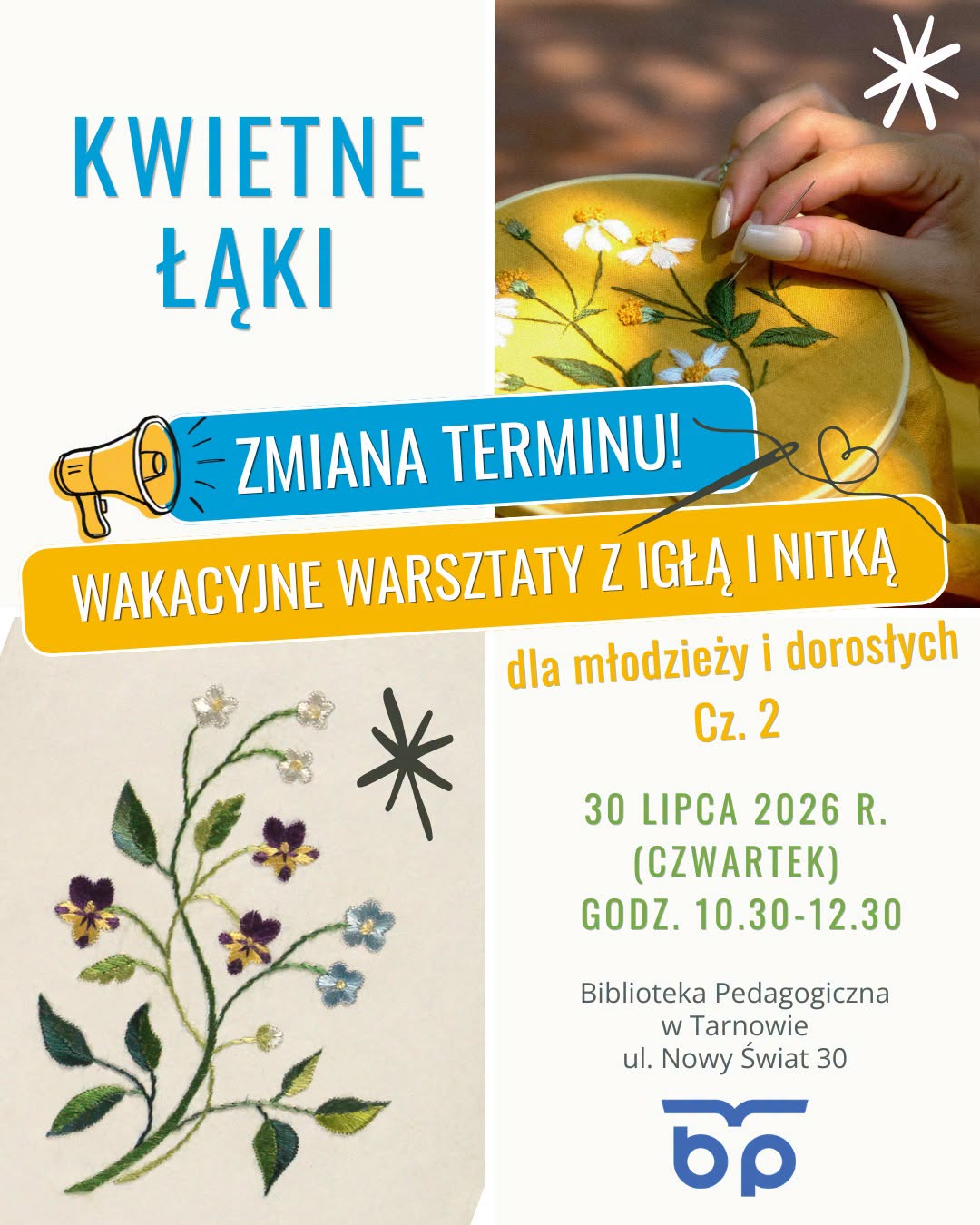 Warsztaty haftowania przesunięte. Zapisy trwają do środy