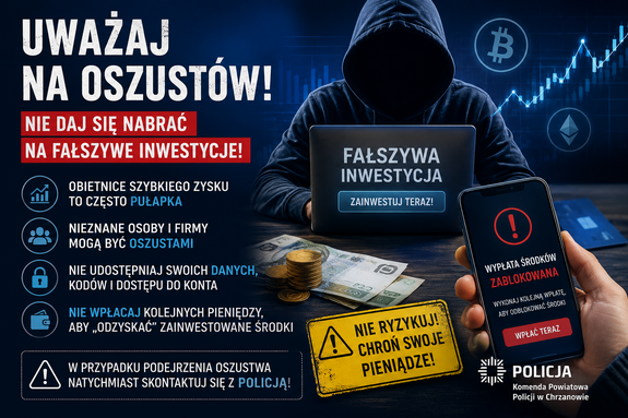 39-latek ze Chrzanowa stracił 25 tysięcy złotych w oszustwie inwestycyjnym