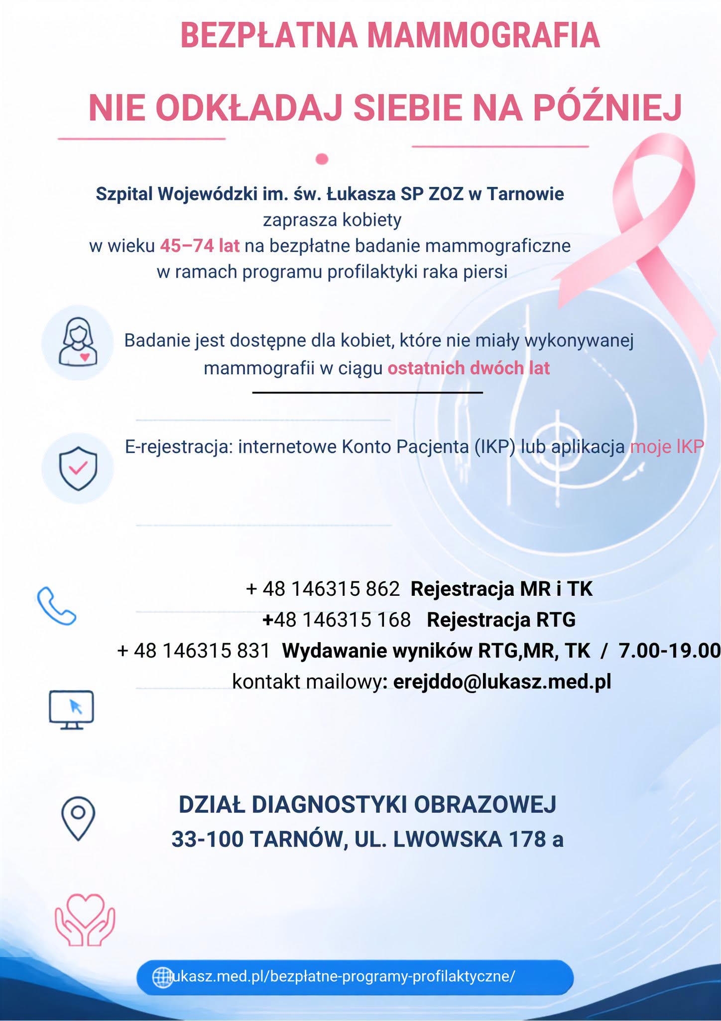 Bezpłatna mammografia dla pań w Tarnowie