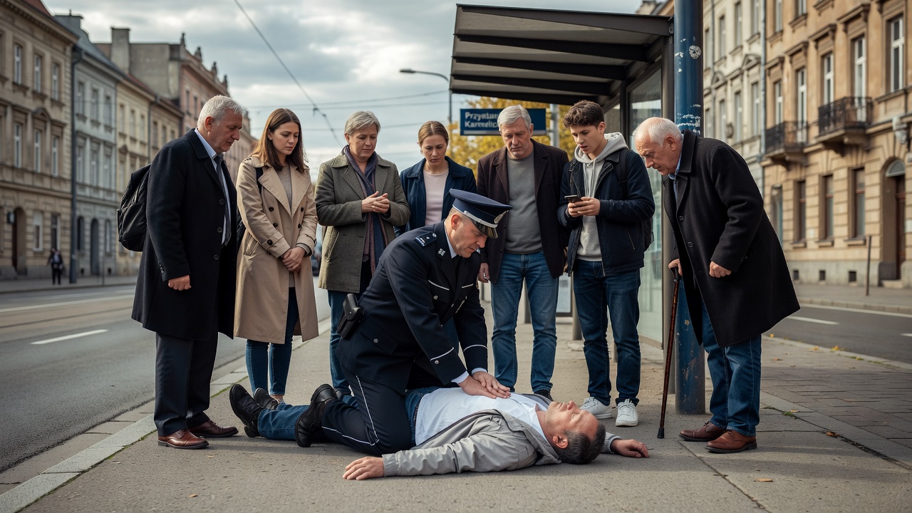 Policjant i przechodnie uratowali życie mężczyzny na przystanku przy Karmelickiej