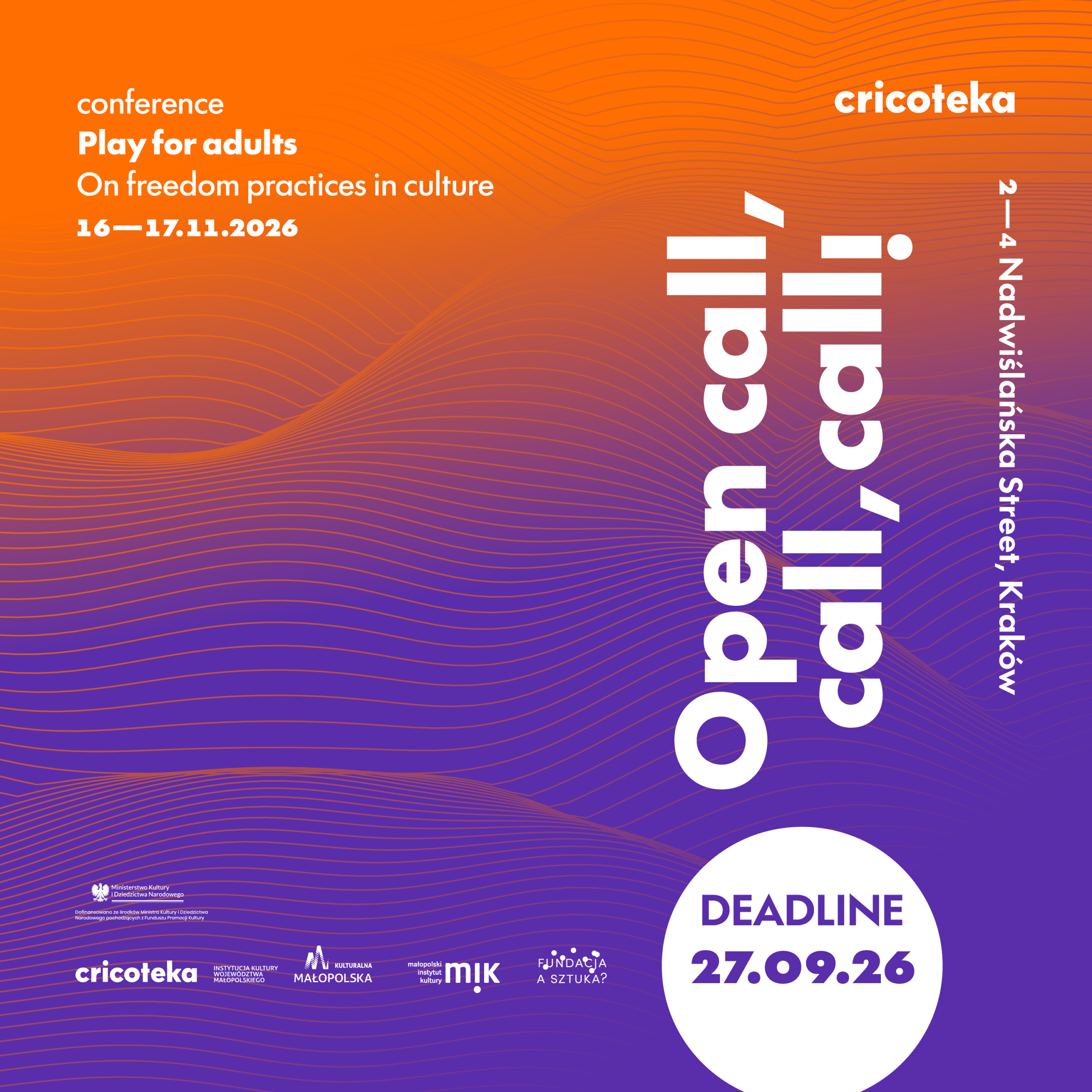Cricoteka szuka artystów. Konferencja o zabawie dorosłych w Krakowie