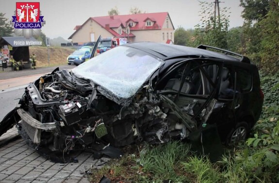 Czołowe zderzenie w Dziekanowicach. Dwie osoby w szpitalu