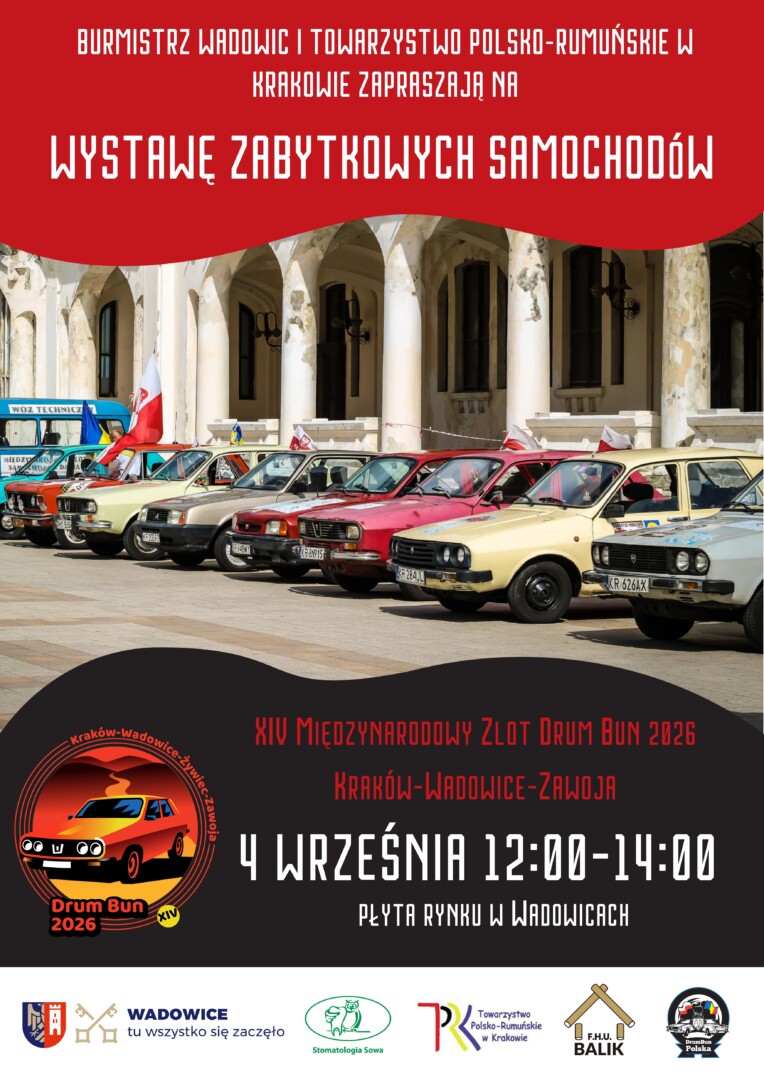 XIV Międzynarodowy Zlot „Drum Bun" zawita do Wadowic. Zabytkowe auta na Rynku