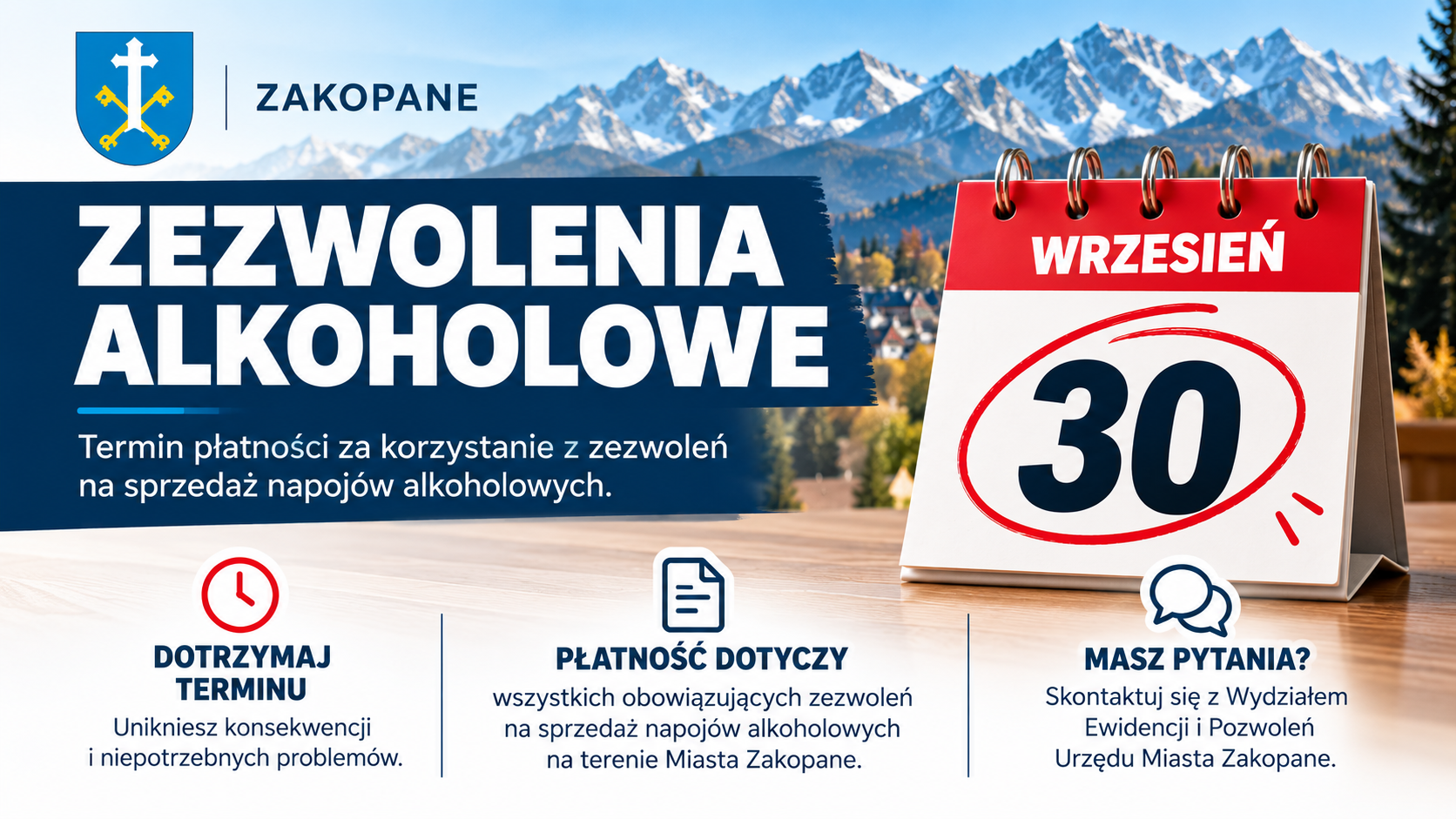 Zakopane przypomina przedsiębiorcom o płatności za zezwolenia alkoholowe