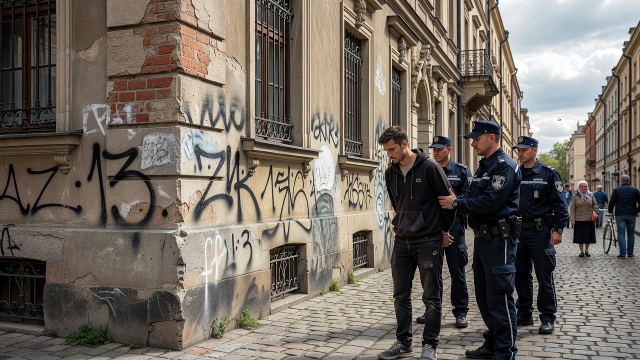 Zatrzymany sprawca bazgrolów na zabytkowej kamienicy na Kazimierzu