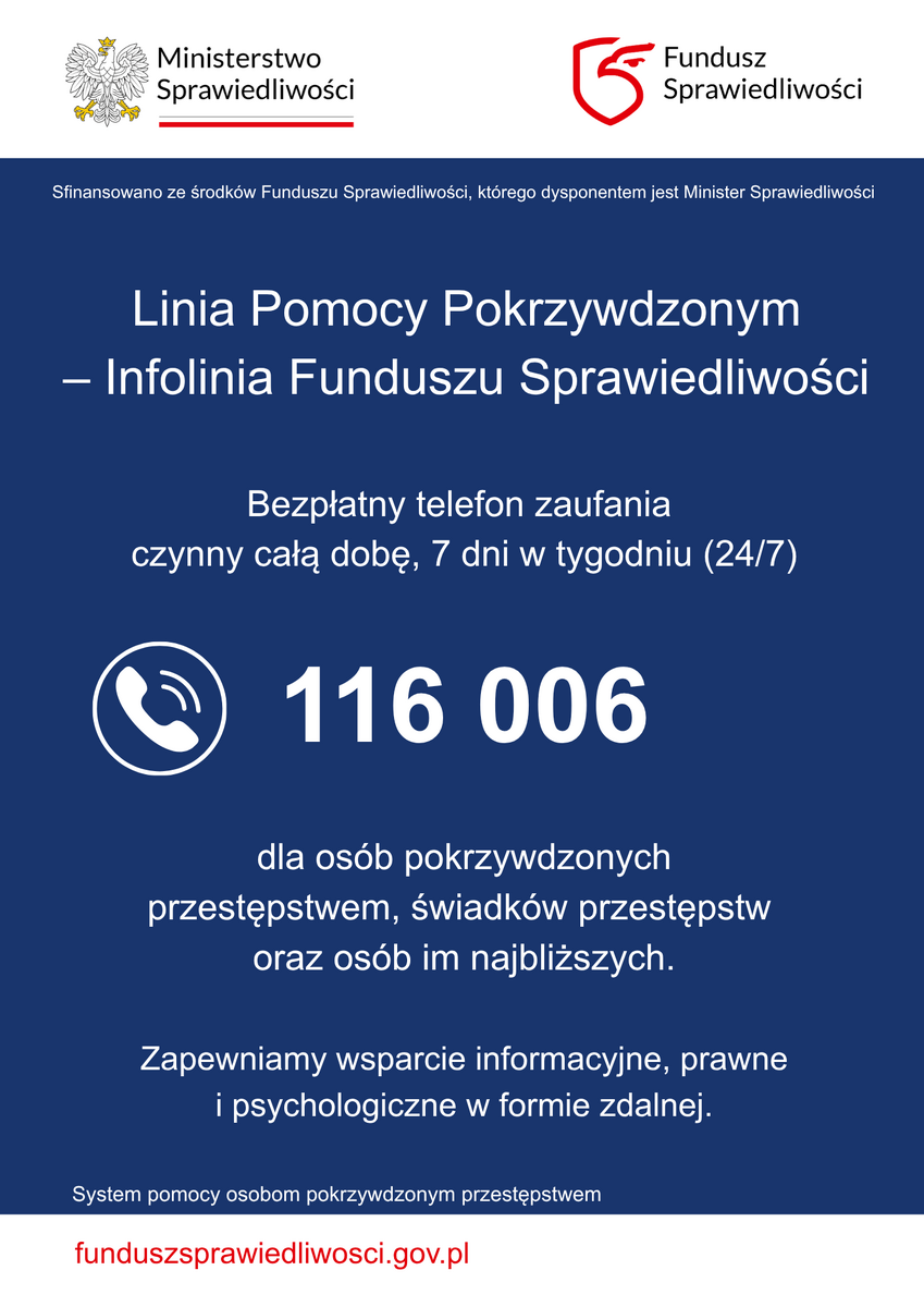 Bezpłatna infolinia dla ofiar przestępstw dostępna całą dobę