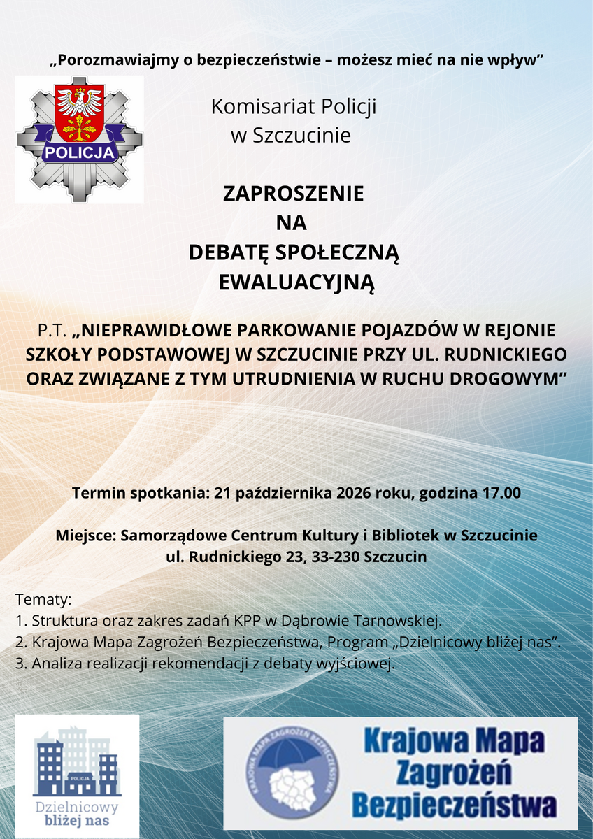 Debata o bezpieczeństwie i parkowaniu w Szczucinie. Zapraszają policjanci