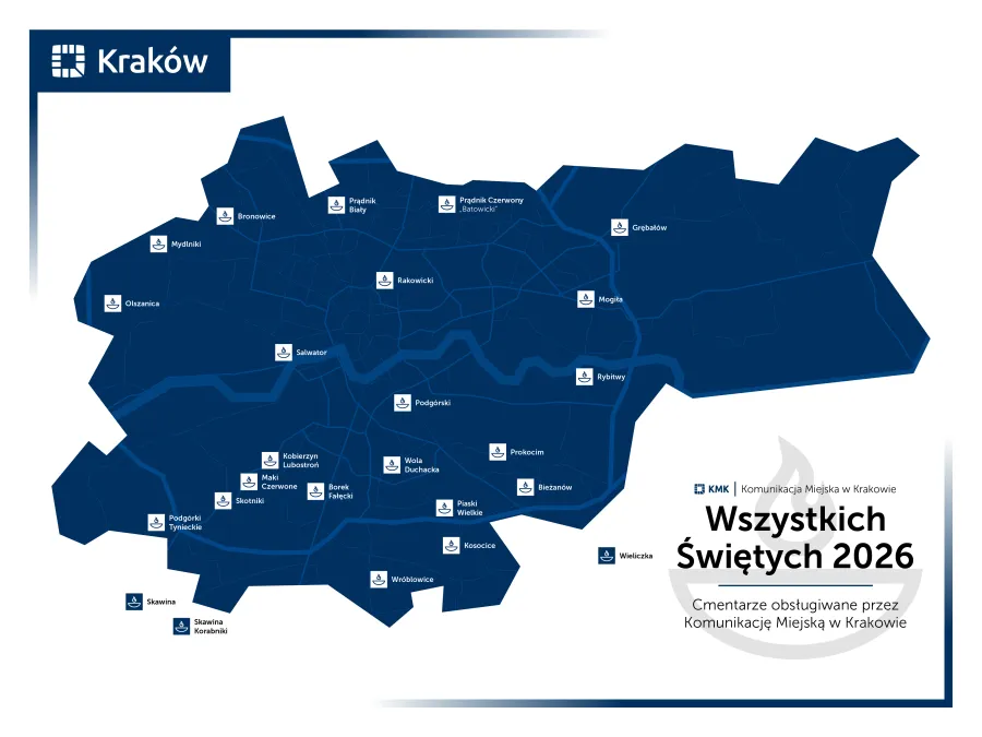 Kraków zachęca na cmentarze komunikacją miejską. Specjalna mapa pomoże zaplanować trasę