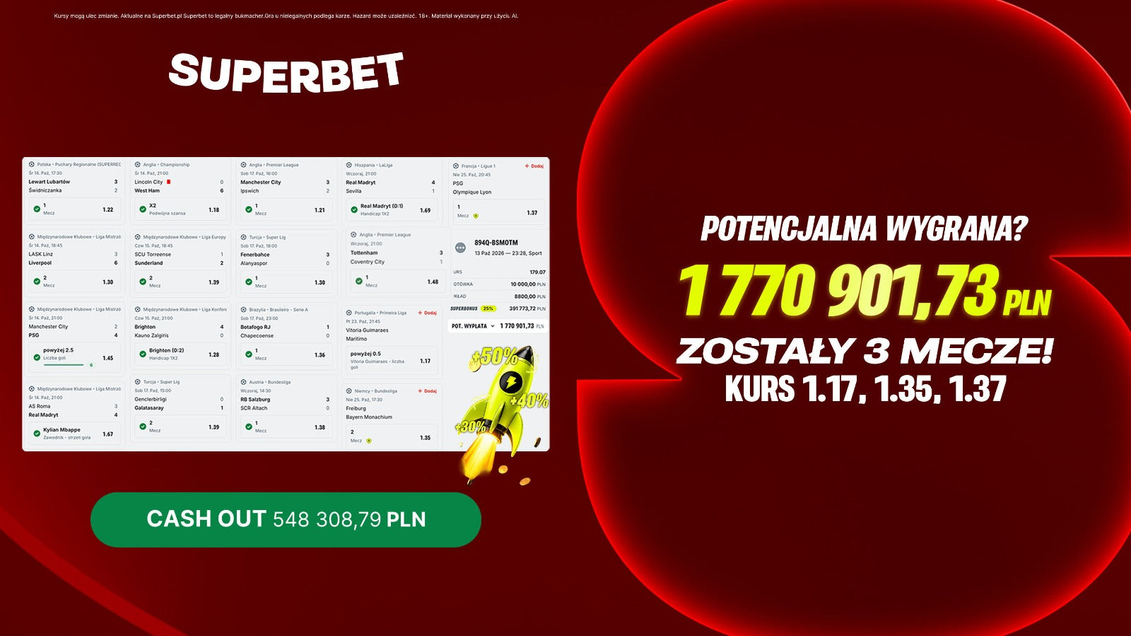 Prawie 2 mln zł na jednym kuponie. Gracz Superbet czeka na finał